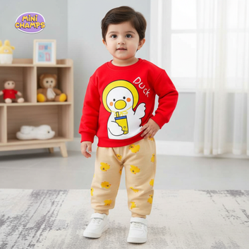 Duck Printed Sweatshirt Set - Red