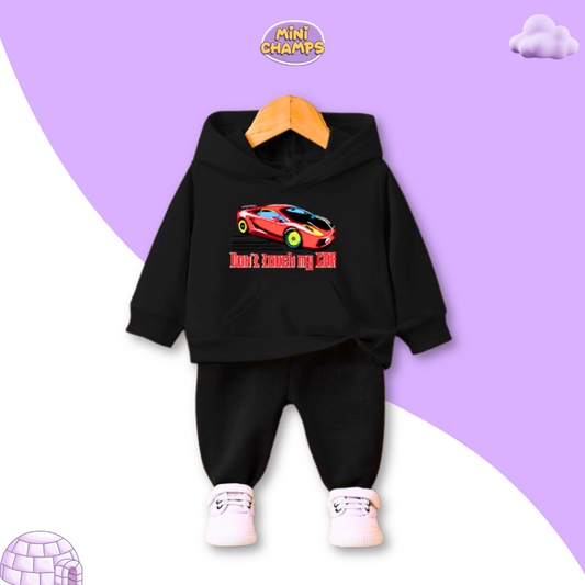 Red Car Printed Sweatshirt Set - Black