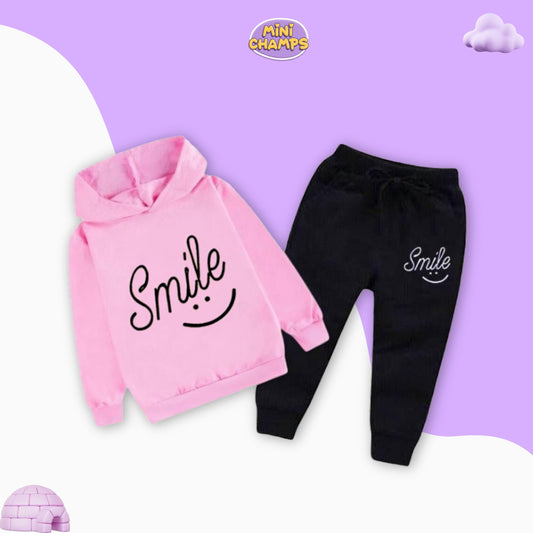 Smile Printed Hoodie & Trouser Set - Pink