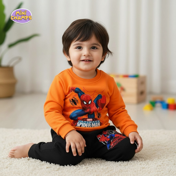 Spiderman Printed Sweatshirt Set - Orange