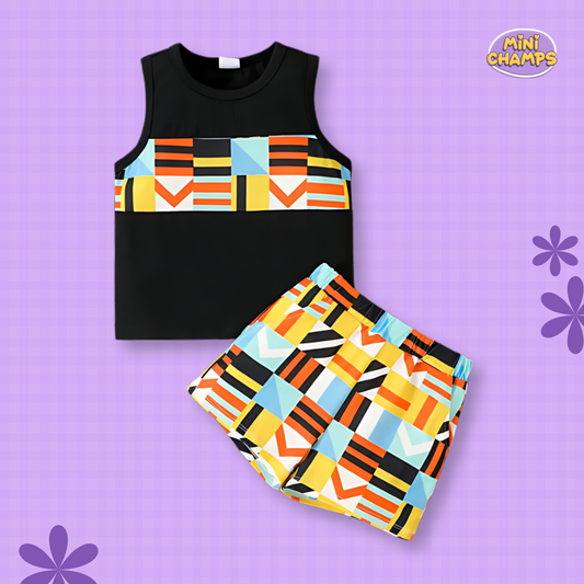 Colorful Geometry Print Tank Top & Shorts Set