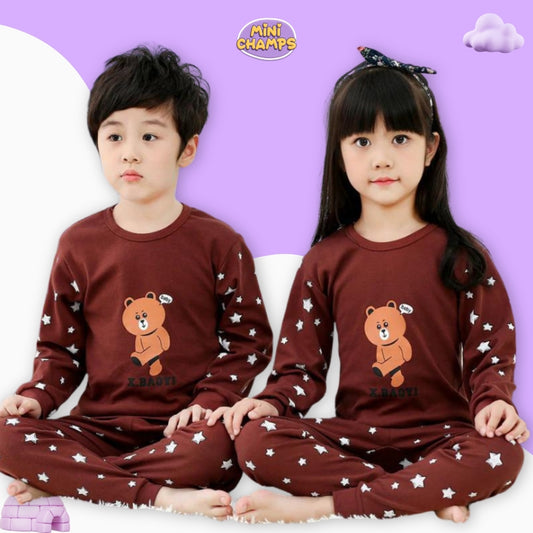 Brown Hello Bear Print Kids Wear