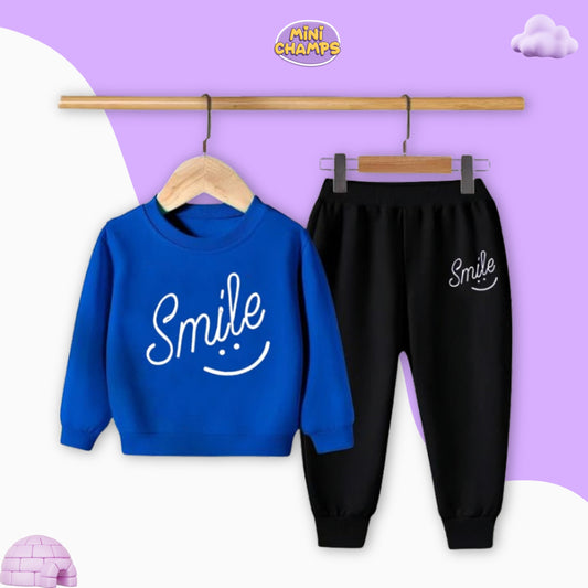 Smile Printed Sweatshirt & Trouser Set - Blue