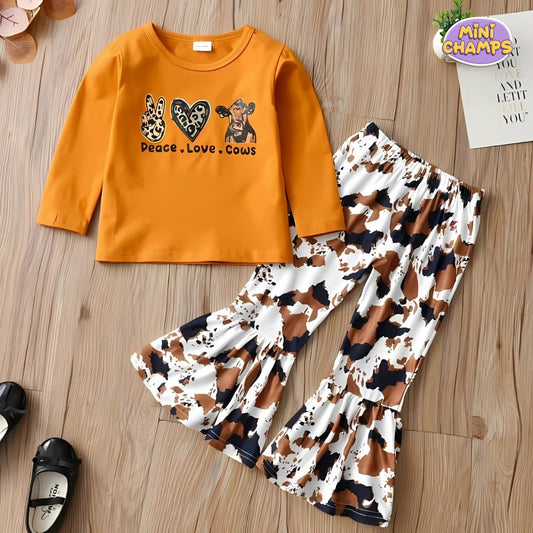 Peace-Love-Cows Printed Set - Orange