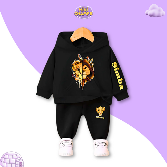 Lion Simba Printed Sweatshirt Set - Black