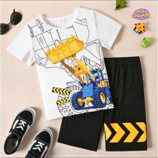 White Excavator Shorts Set