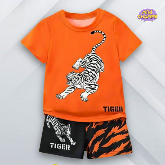 Orange Tiger Shorts Set