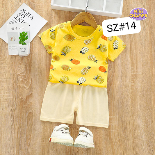 Yellow Pineapple Print Shorts Set