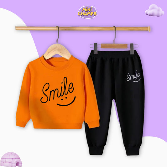 Smile Printed Sweatshirt & Trouser Set - Orange