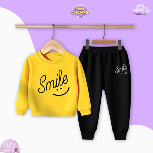 Smile Printed Sweatshirt & Trouser Set - Yellow