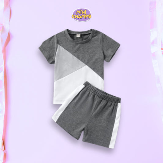 Grey Panel T-shirt Shorts Set