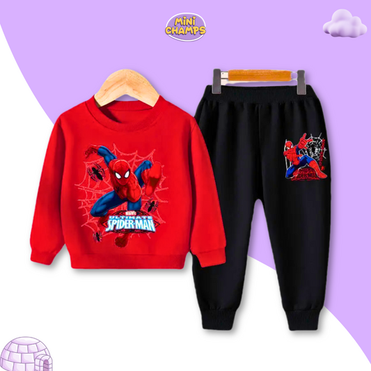 Spiderman Printed Sweatshirt Set - Red