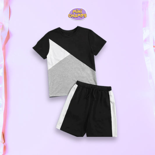 Black Panel T-shirt Shorts Set