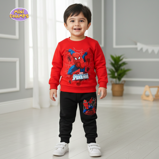Spiderman Printed Sweatshirt Set - Red