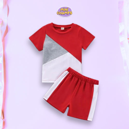 Red Panel T-shirt Shorts Set