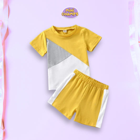 Yellow Panel T-shirt Shorts Set