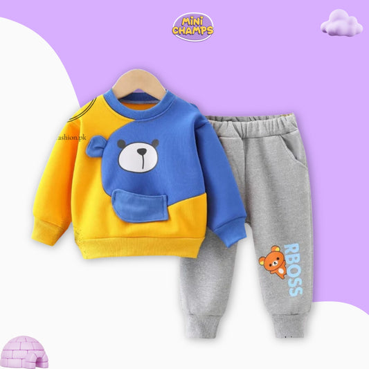 RBOSS Bear Printed Sweatshirt Set - Blue & Yellow