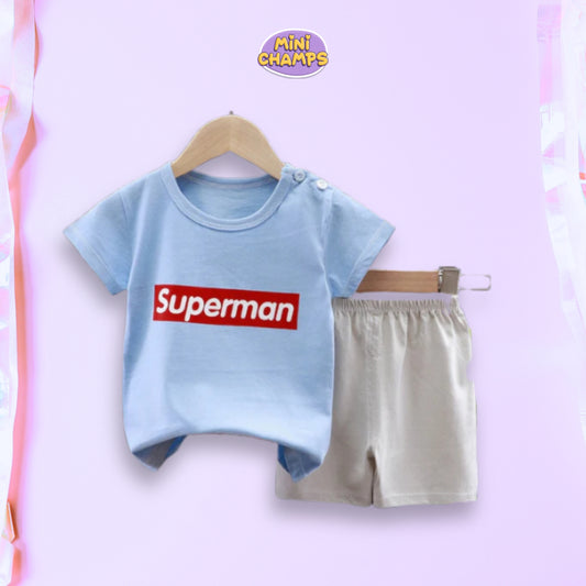 Blue Superman Kids Short Sleeve Kids Wear