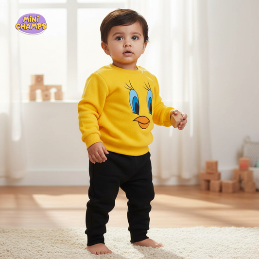 Tweety Face Printed Sweatshirt Set - Yellow