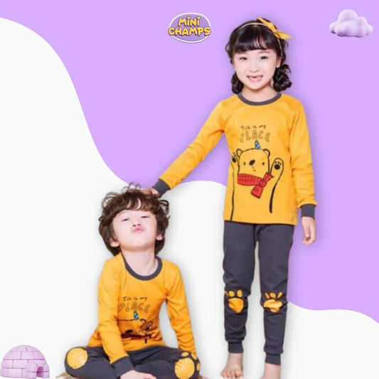 Yellow Bear Print Kids Wear