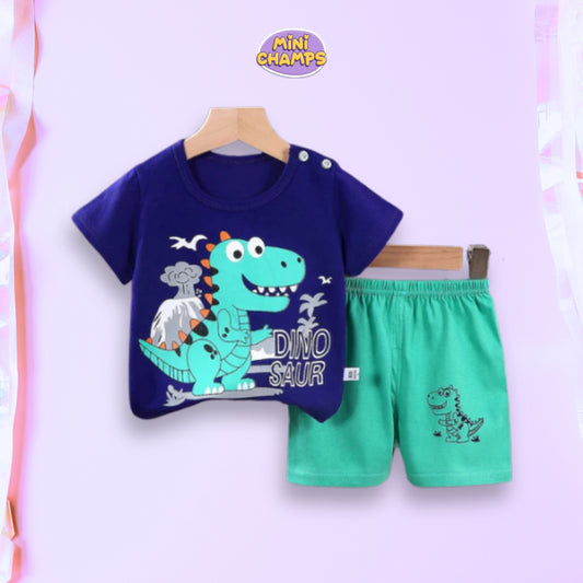 Blue Green Printed Kids Short Sleeve Kids Wear