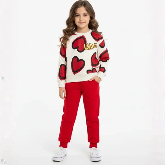 RED LOVE HEART Sweatshirt and Trouser