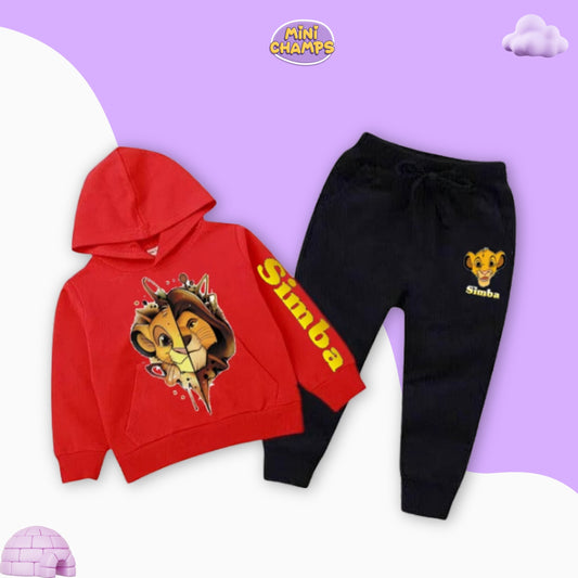 Lion Simba Hoodie With Trouser - Red