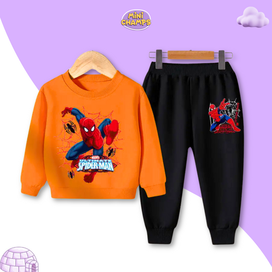 Spiderman Printed Sweatshirt Set - Orange