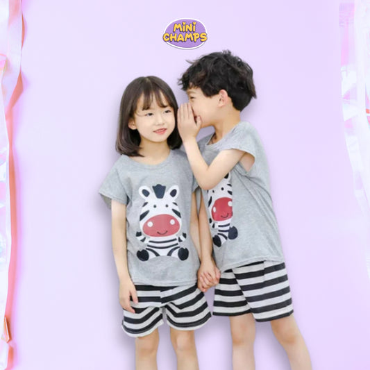 Grey Zebra Printed Kids Short Sleeve Kids Wear