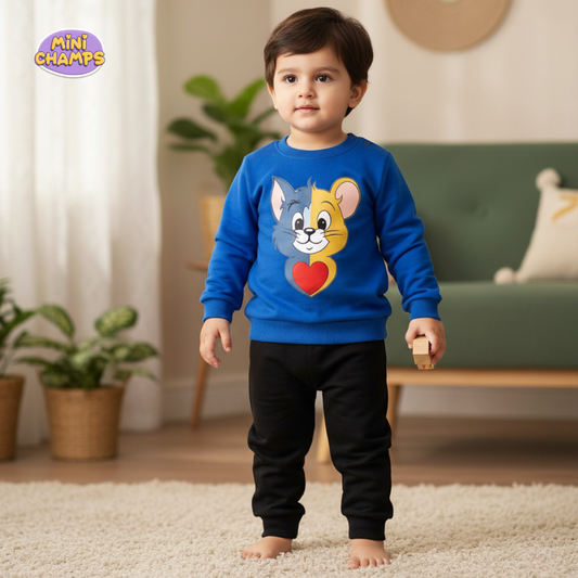 Tom and Jerry Printed Sweatshirt Set - Blue
