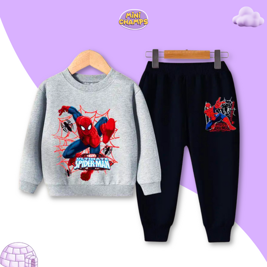 Spiderman Printed Sweatshirt Set - Grey