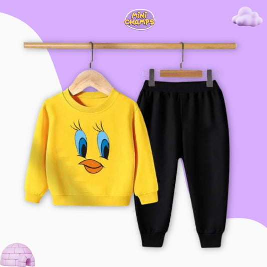 Tweety Face Printed Sweatshirt Set - Yellow