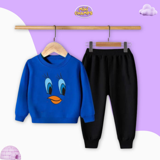 Tweety Face Printed Sweatshirt Set - Blue