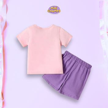 Pink Purple Unicorn Print Short-sleeve Tee & Shorts Set