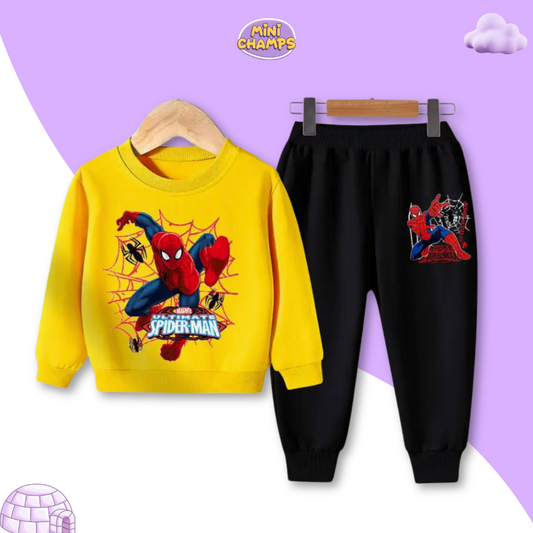 Spiderman Printed Sweatshirt Set - Yellow