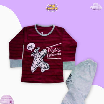 Maroon Flying Performance Print Kids Wear