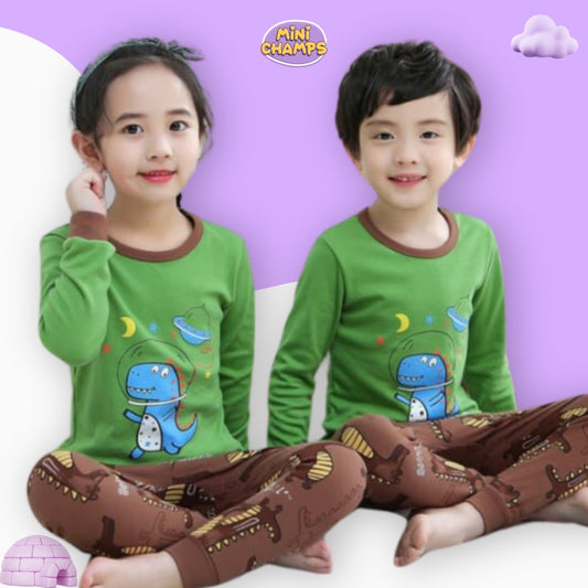 Green Dino Print Kids Wear