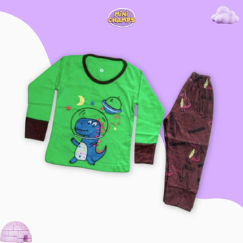 Green Dino Print Kids Wear