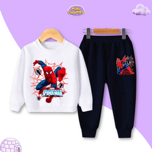 Spiderman Printed Sweatshirt Set - White