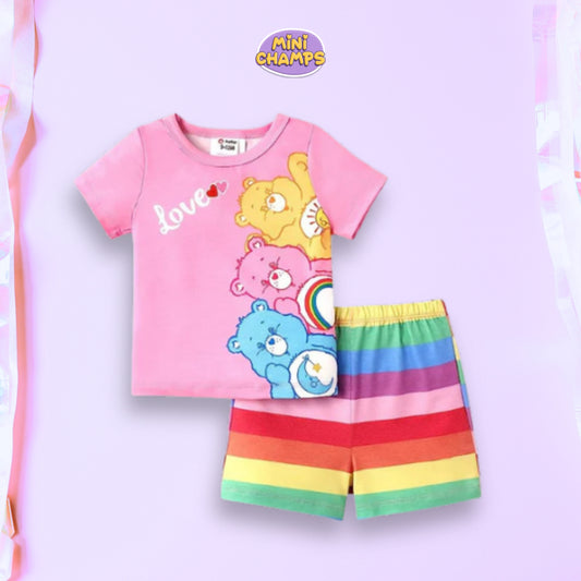 Pink Love Bear Print Short-sleeve Tee & Shorts Set