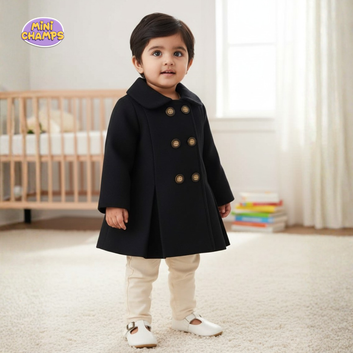 Western Style Button Kids Fleece Coat - Black