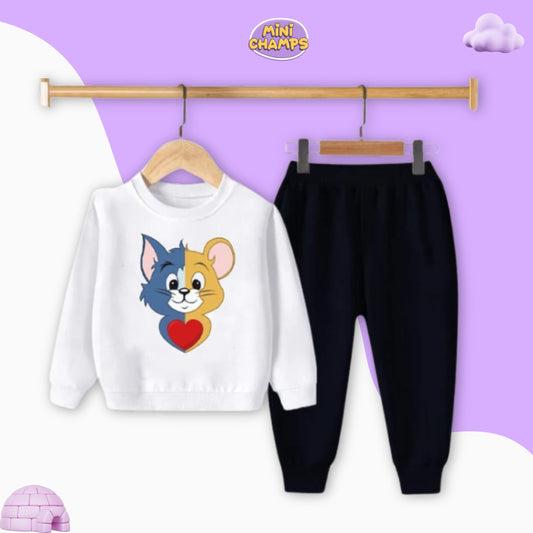 Tom and Jerry Printed Sweatshirt Set - White