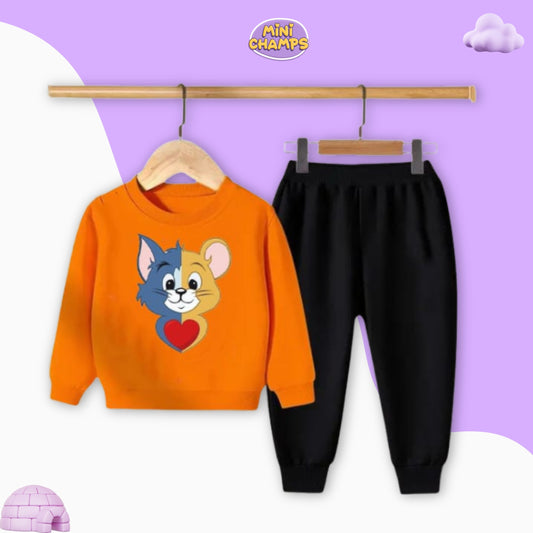 Tom and Jerry Printed Sweatshirt Set - Orange