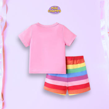 Pink Love Bear Print Short-sleeve Tee & Shorts Set