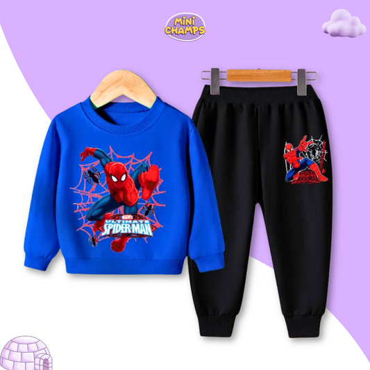 Spiderman Printed Sweatshirt Set - Blue