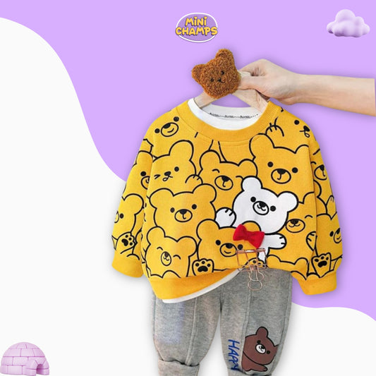 Happy Bear Printed Sweatshirt and Trouser - Yellow