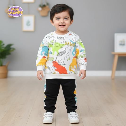 Color Dino Print Sweatshirt Set