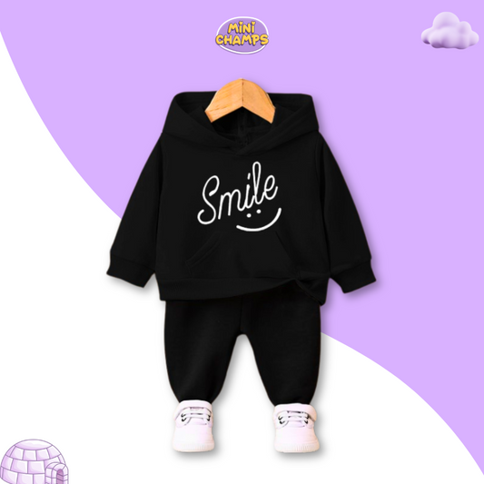 Smile Printed Sweatshirt & Trouser Set - Black