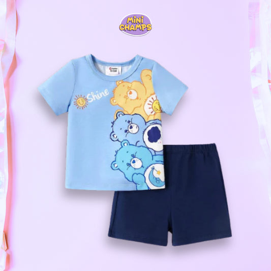 Blue Care Bear Print Short-sleeve Tee & Shorts Set