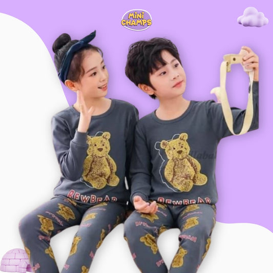 Charcol Bear Print Kids Wear